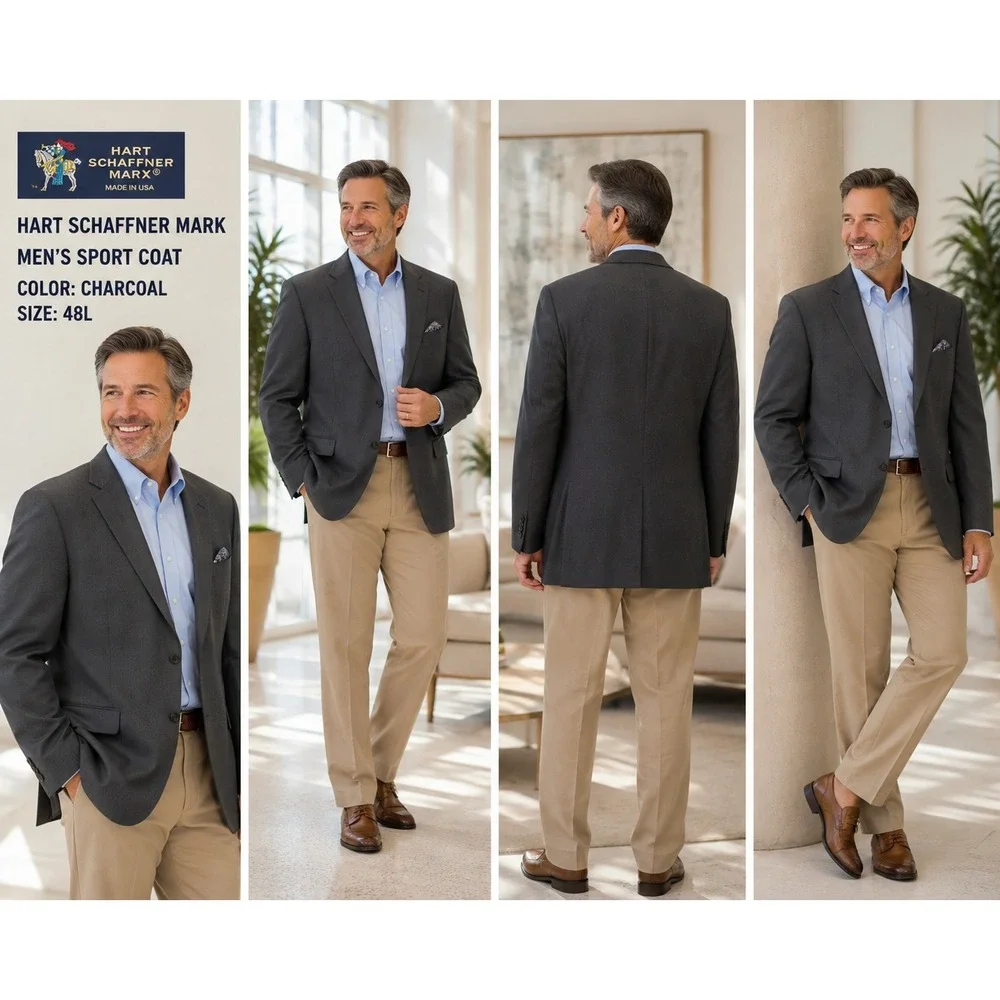 Hart Schaffner Marx Mens 48L Charcoal Gray Sport Coat Jacket USA Made #1798